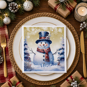 Serviette En Papier Forêt d'hiver Bonhomme de neige Noël Or