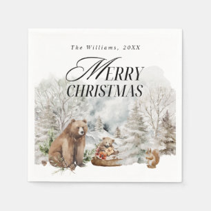 Serviette En Papier Forêt d'hiver Elégante aquarelle Joyeux Noël