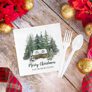 Serviette En Papier Forêt d'hiver Joyeux Noël Russe Cabine