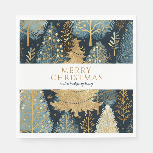 Serviette En Papier Forêt d'or moderne Noël personnalisé (Devant)