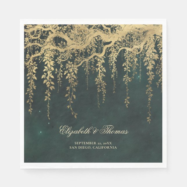 Serviette En Papier Forêt enchantée Magique Vine d'or Élégant Mariage (Devant)