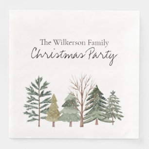 Serviette En Papier Forêt hivernale à l'aquarelle Arbres simples