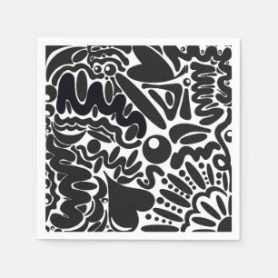 Serviette En Papier Formes Abstraites en noir et blanc