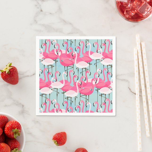 Serviette En Papier Foule De Flamants roses Rose Et Blanc (En situation)