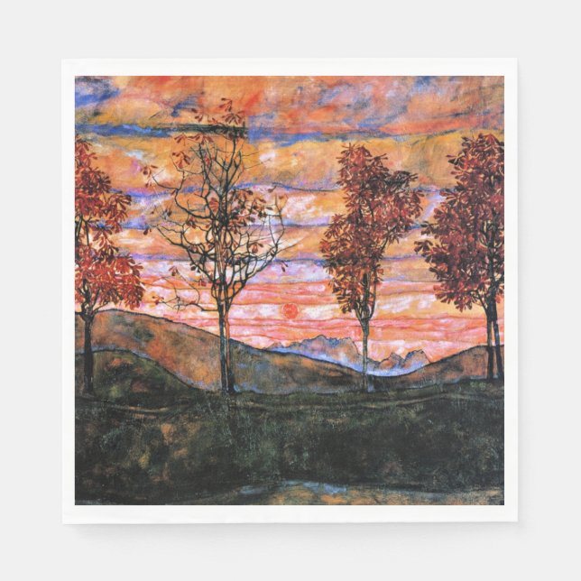 Serviette En Papier Four Trees, art d'Egon Schiele, (Devant)