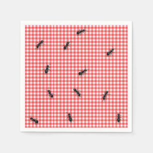 Serviette En Papier Fourmis noires sur Vichy rouge et blanc