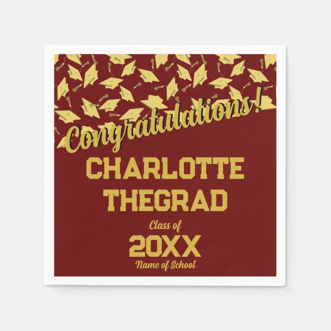 Serviette En Papier Fournitures de fin d'études Maroon Gold personnali (Devant)