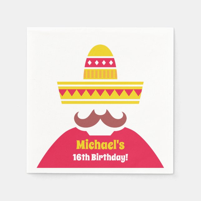 Serviette En Papier Fournitures Mexicaine Sombrero Mustache Anniversai (Devant)