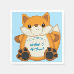 Serviette En Papier Fox Baby shower bleu