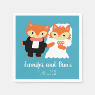 Serviette En Papier Fox Bride Groom Mariage bleu turquoise Personnalis