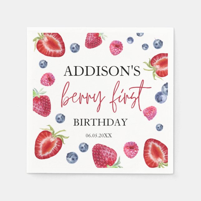 Serviette En Papier Fraise 1er Anniversaire Fête Berry 1er (Devant)