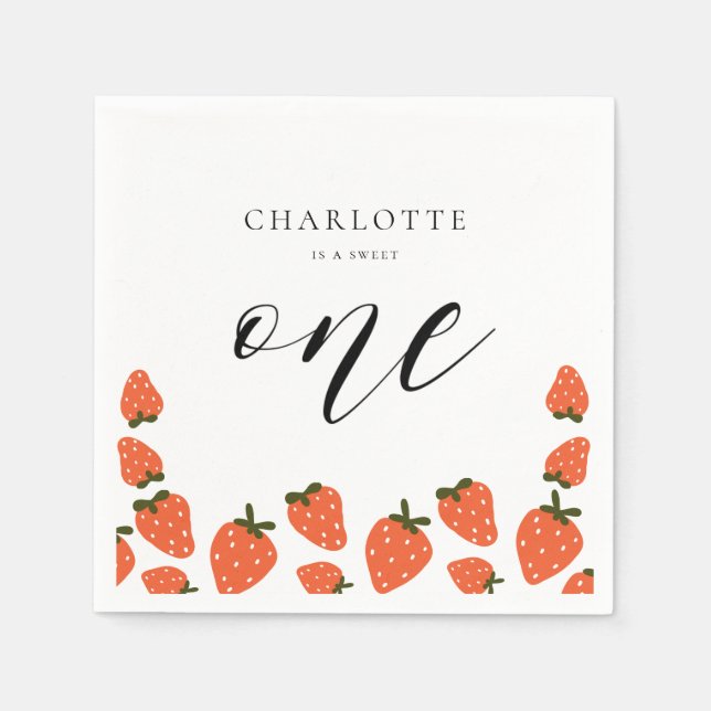 Serviette En Papier Fraise 1er fête d'anniversaire (Devant)