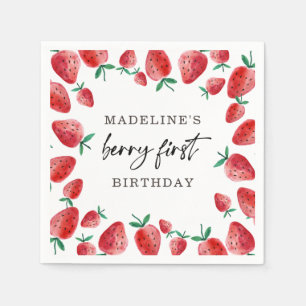 Serviette En Papier Fraise Berry Première Fille 1er Anniversaire Napki