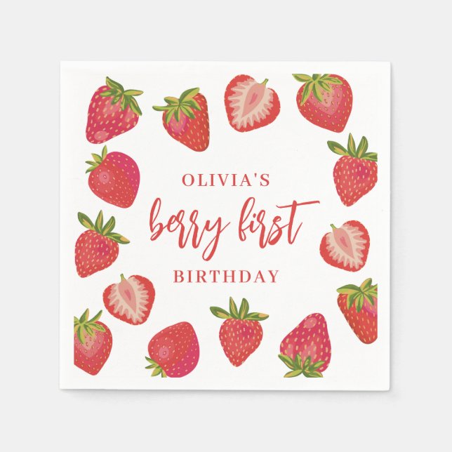 Serviette En Papier Fraise Berry Premières filles Anniversaire personn (Devant)