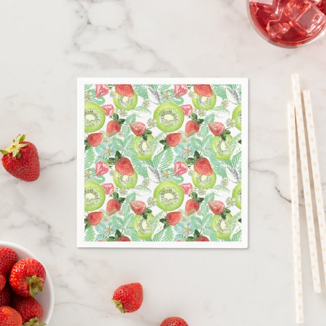 Serviette En Papier Fraise et kiwi. (En situation)
