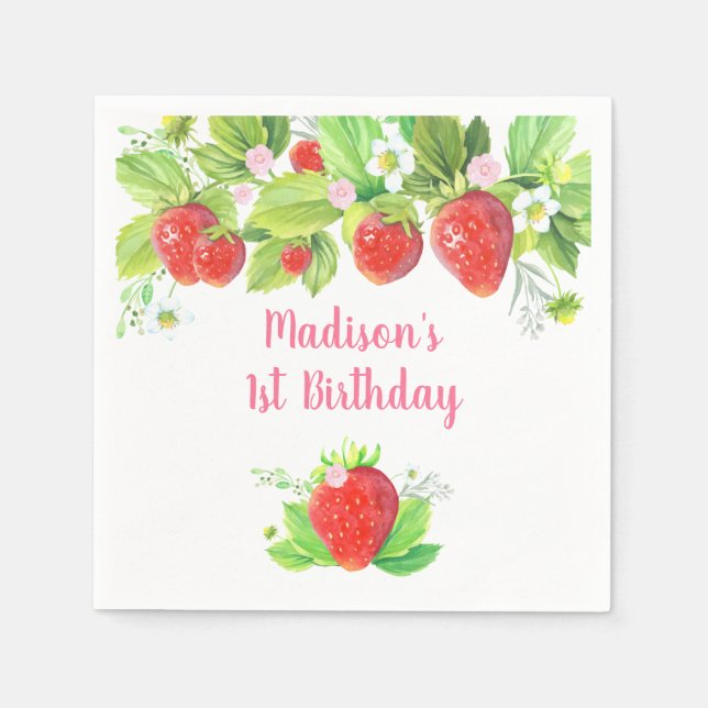 Serviette En Papier Fraise rose Floral Anniversaire (Devant)