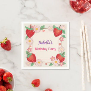 Serviette En Papier Fraise rouge rose fête d'anniversaire pour enfants