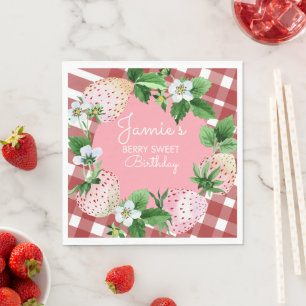 Serviette En Papier Fraises à l'aquarelle Plaid pour premier anniversa