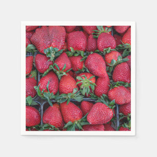 Serviette En Papier Fraises avec feuilles vertes