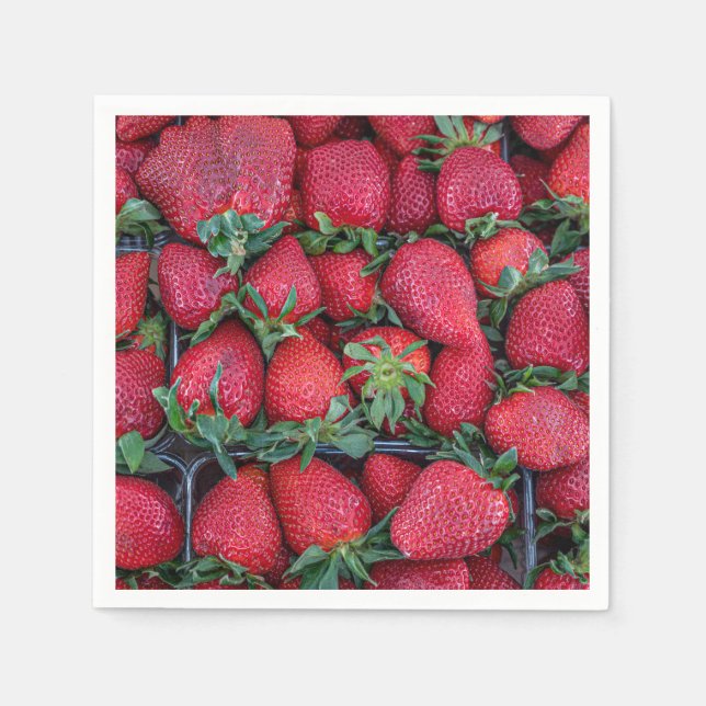 Serviette En Papier Fraises avec feuilles vertes (Devant)