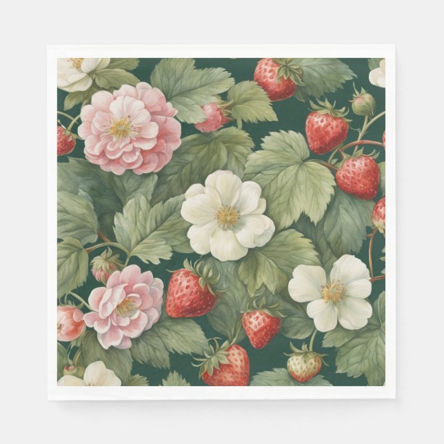 Serviette En Papier 'Fraises "Berry in Love"' et florale (Devant)