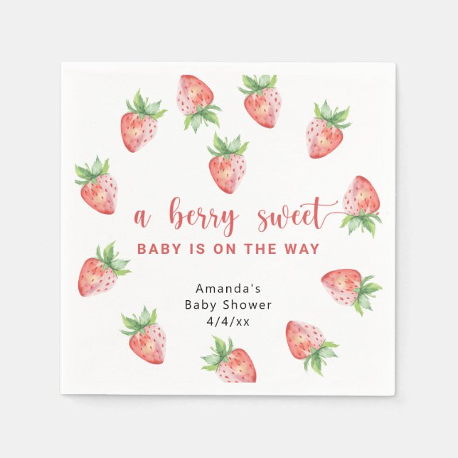 Serviette En Papier Fraises d'aquarelle (Devant)