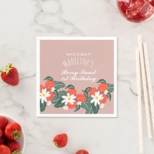 Serviette En Papier Fraises Dessinées à la Main Botanique Anniversaire