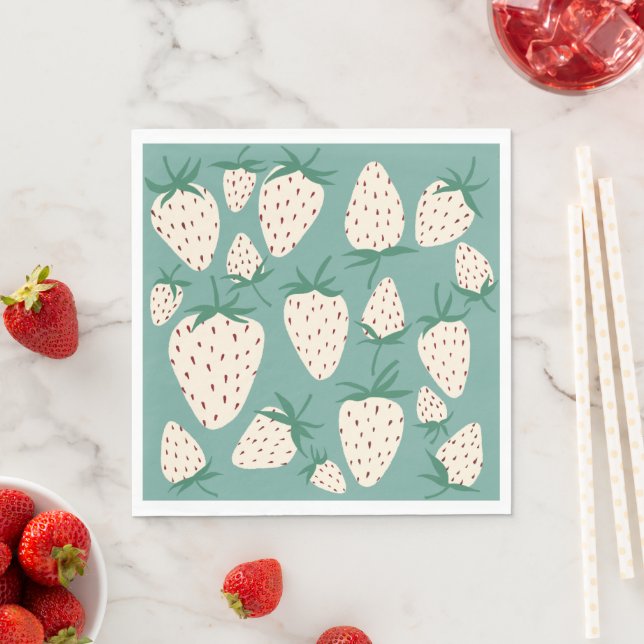 Serviette En Papier Fraisier Blanc Pineberry PERSONNALISÉ Enterrement  (En situation)
