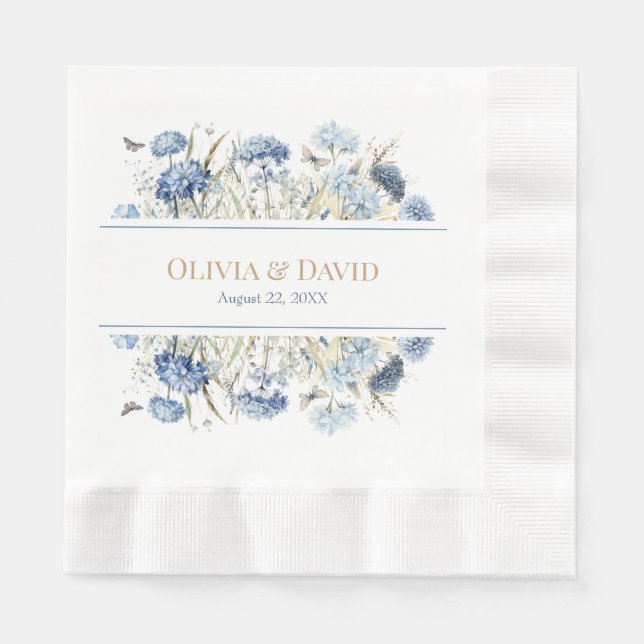 Serviette En Papier Français Bleu Boho Jardin Fleurs Mariage serviette (Devant)