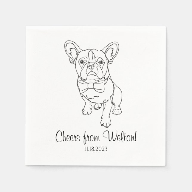 Serviette En Papier Français Bulldog Custom.Mariage Chien de Napkin (Devant)