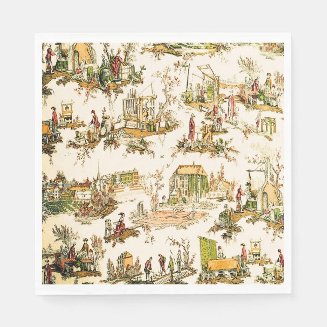 Serviette En Papier Français Creme Toile Chinoiserie Style Rustique (Devant)