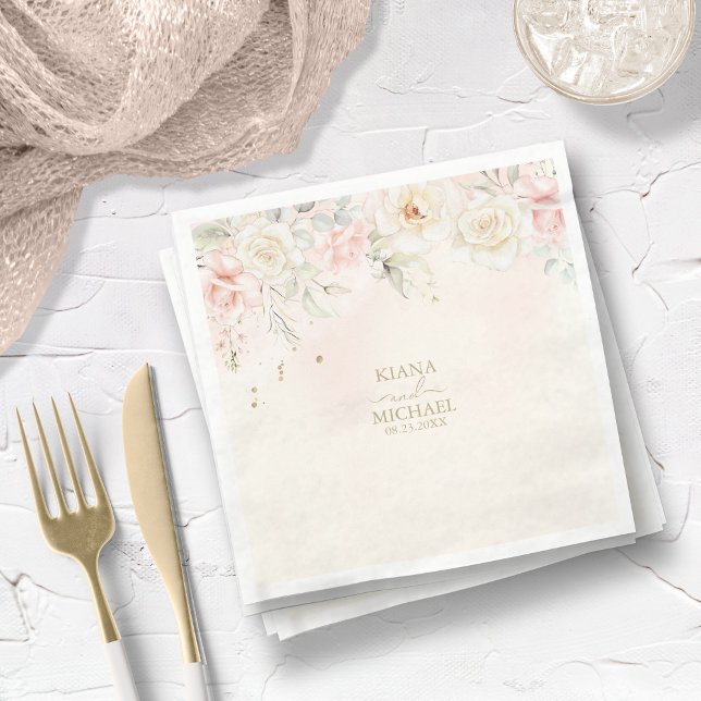 Serviette En Papier Français Romance Mariage Floral Blush ID870 (Créateur téléchargé)