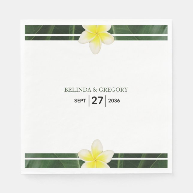 Serviette En Papier Frangipani jaune Plumeria Mariage (Devant)