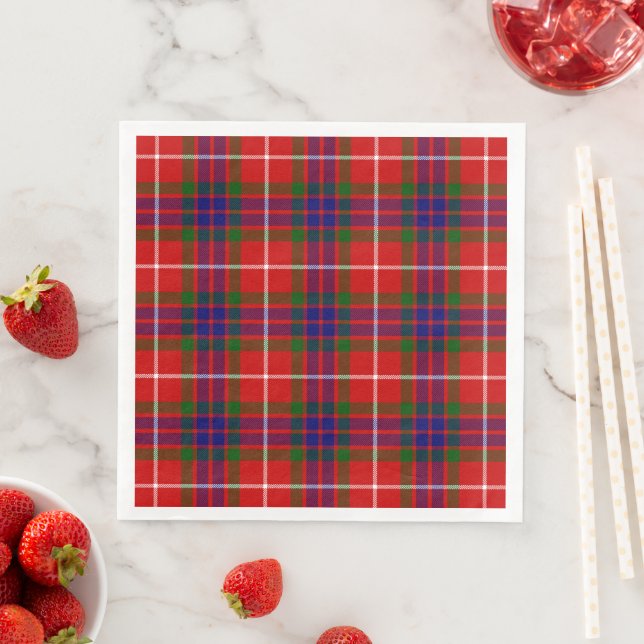 Serviette En Papier Fraser tartan rouge vert bleu violet plaid (En situation)
