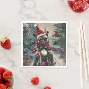 Serviette En Papier French Bulldog Riding Moto Noël