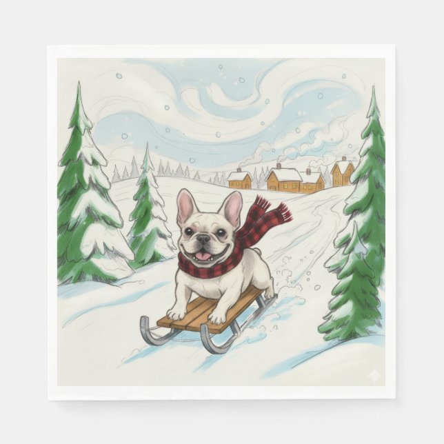Serviette En Papier French Bulldog Sledding, Napkins (Devant)