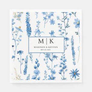 Serviette En Papier French Cottagecore Blue FloraL cocktail mariage