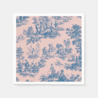 French toile de jouy bleu rose élégant découpage