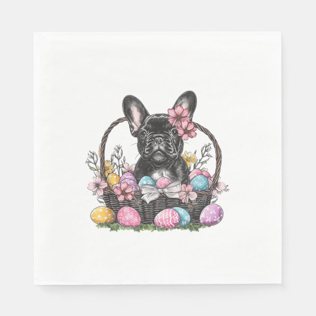 Serviette En Papier Frenchie Chien de Pâques Frenchie Chien Œufs Dessi (Devant)