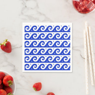 Serviette En Papier Fret grec, Motif d'onde méditerranéen, Bleu