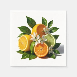 Serviette En Papier Fruits de Citrus Vibrants Fleurs Réalistes