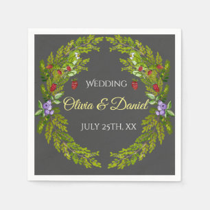 Serviette En Papier Fruits de forêt d'aquarelle mariage