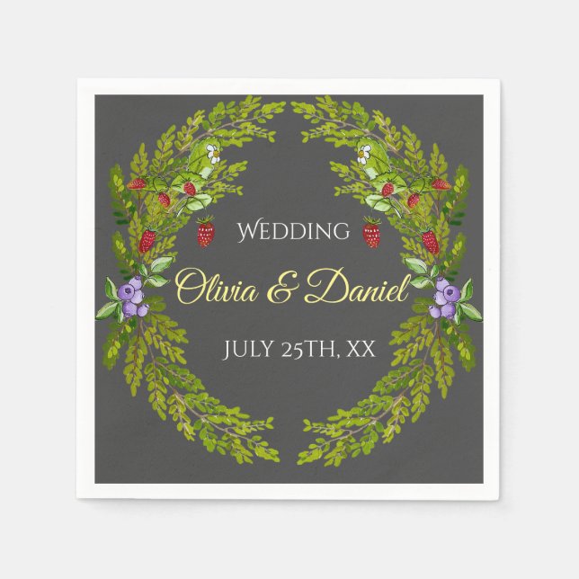 Serviette En Papier Fruits de forêt d'aquarelle mariage (Devant)