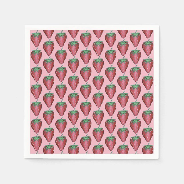 Serviette En Papier Fruits de fraises rouges juteuses roses Imprimer (Devant)