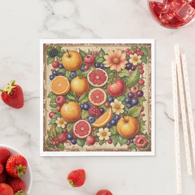 Serviette En Papier Fruits et fleurs (En situation)