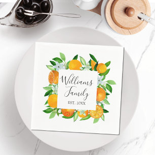 Serviette En Papier Fruits et fleurs orange élégants Floral d'été