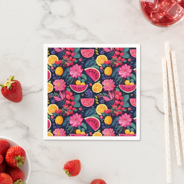 Serviette En Papier Fruits et fleurs tropicaux (En situation)