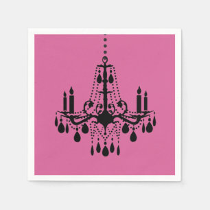 Serviette En Papier Fuchsia & Black Chandelier Napkin