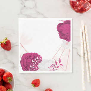 Serviette En Papier fuchsia & blanc mariage floral