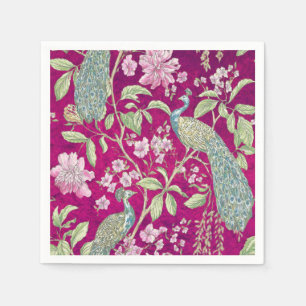 Serviette En Papier Fuchsia Chinoiserie paon floral